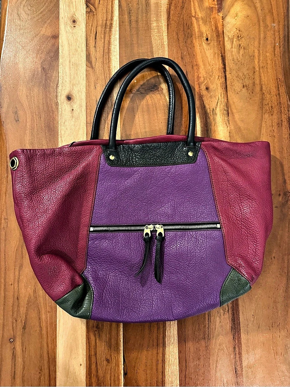 orYANY Colorblock Leather Tote in Purple & Burgundy